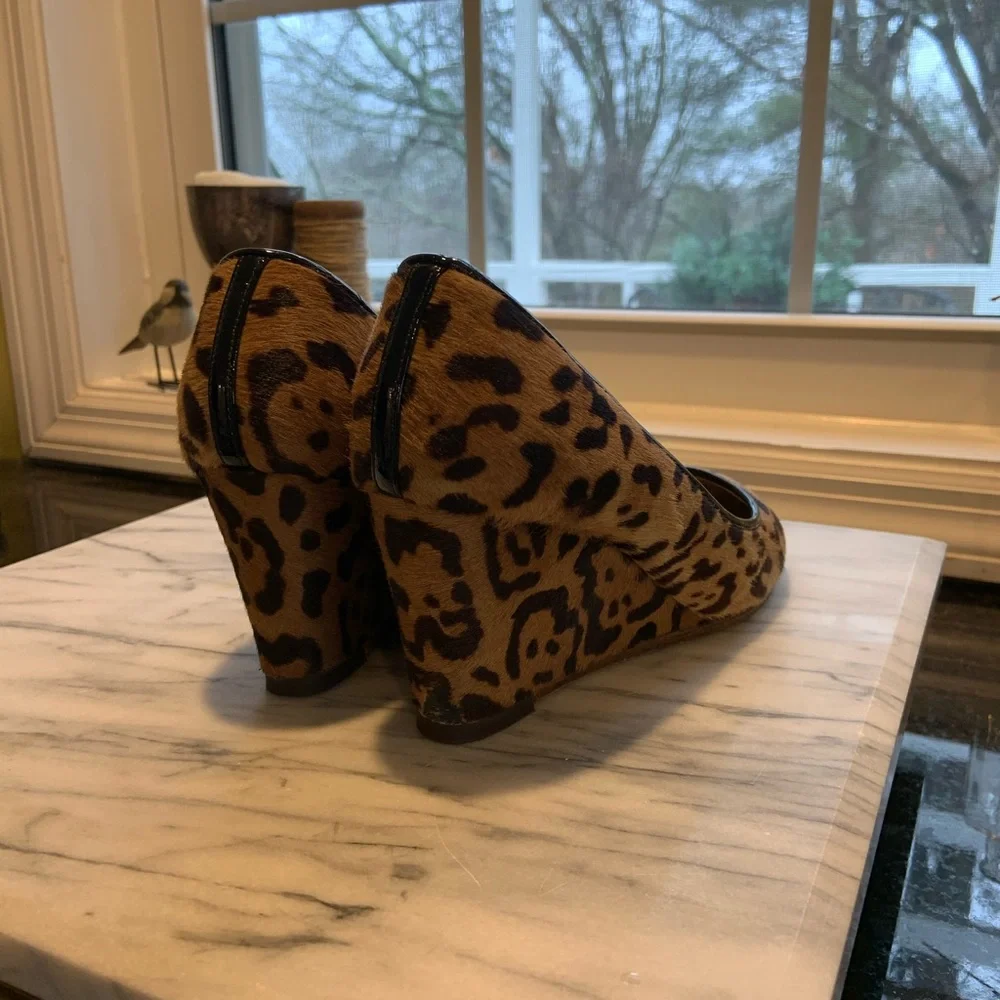 J. Crew Leopard Print Tan and Brown Wedge Pumps